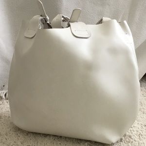 Nicoli White Leather Tote with strap